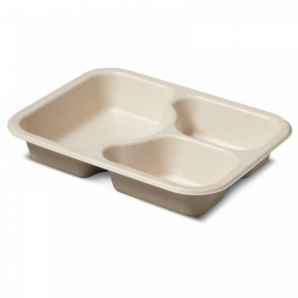 3 Compartment Compostable Fiber Tray 18/7/7 oz. - Oliver Packaging