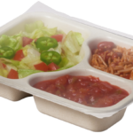 Compostable Tray with Taco Salad Salsa Beans Rice, sealed