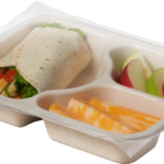 Compostable Tray with Veggie Wrap Cheese and Apples, sealed