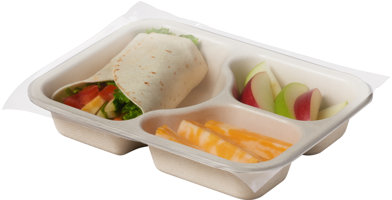 Compostable Tray with Veggie Wrap Cheese and Apples, sealed