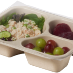 Compostable food tray with Chicken Salad Beets Grapes, sealed