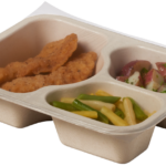 Compostable food tray with Chicken Tenders Beans Potatoes