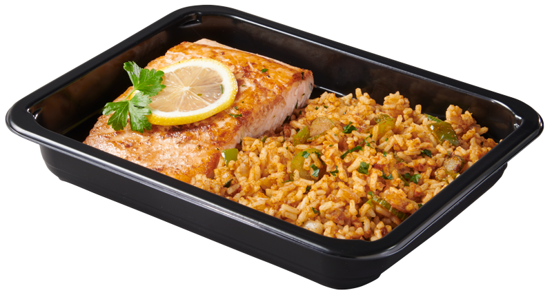 Plastic food tray with Salmon Rice