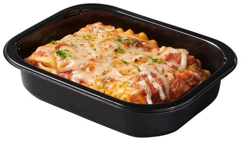 Plastic food tray with Lasagna