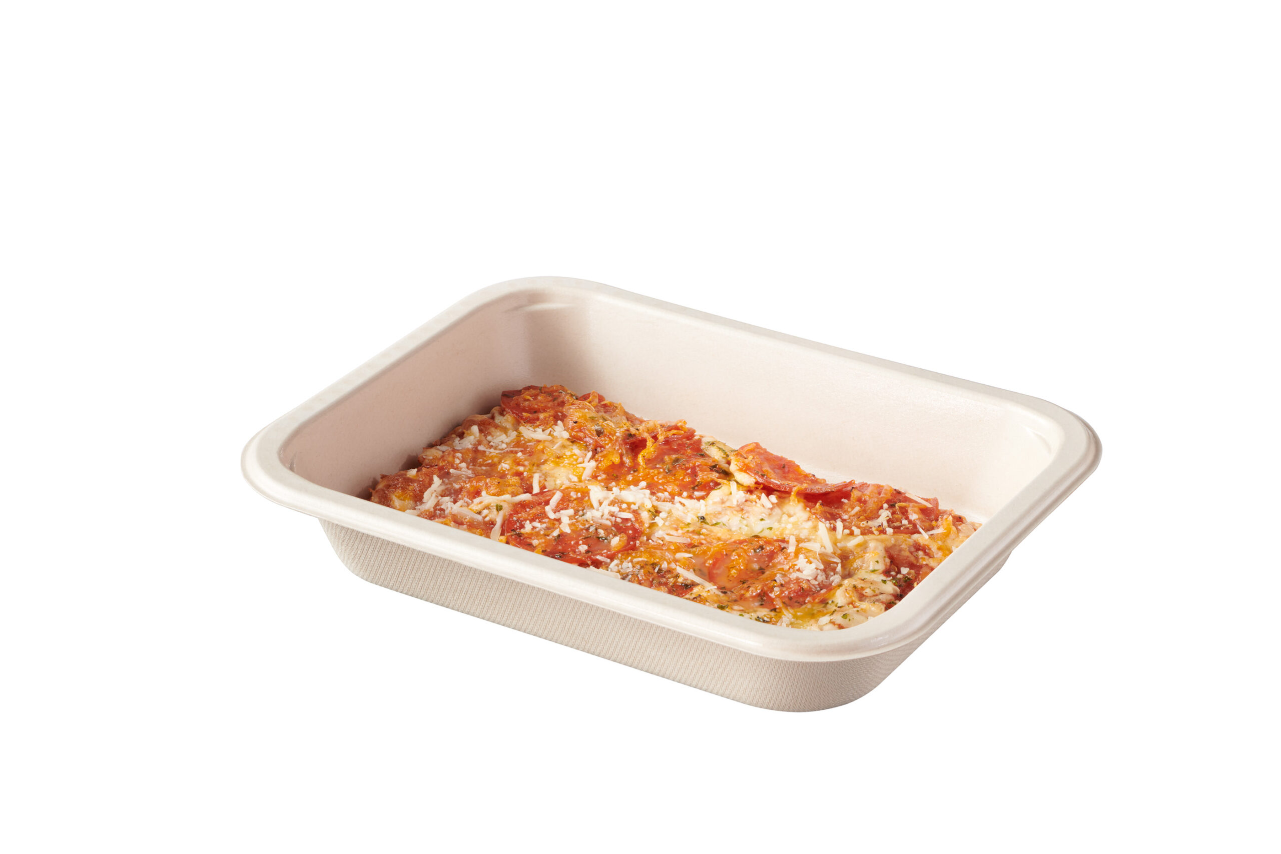 Compostable Food Tray with Pizza, uncovered
