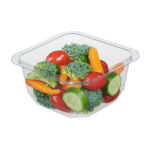 Clear plastic food tray with mixed vegetables