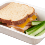 Paperboard food tray with Turkey Sandwich Cucumbers