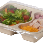 Compostable food tray with Salad Ham Cheese sealed