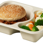 Compostable food tray with Sloppy Joes Veggies