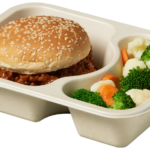 Compostable food tray with Sloppy Joes Veggies