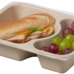 Compostable food tray with Turkey Hoagie Grapes sealed