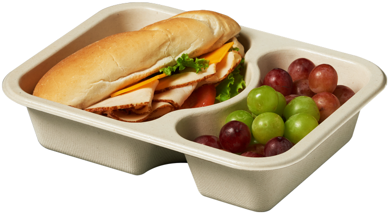 Compostable food tray with Turkey Hoagie Grapes