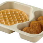Compostable food tray with Chicken Waffles