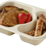 Compostable food tray with French Toast Sausage