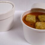 Paper soup cup with vented paper lid Soup Croutons