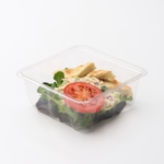 1 Compartment Plastic Cold Tray containing Tuna Salad, a Tomato slice & Pita pieces