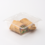 1 Compartment Plastic Cold Tray with Insert containing a Veggie Wrap with film lid