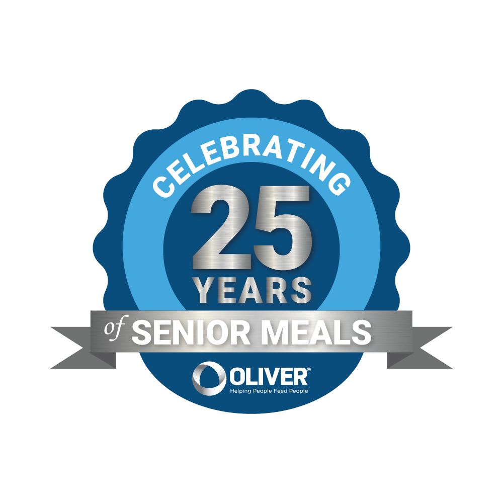 A medallion celebrating 25 years of Oliver partnering with senior meals providers