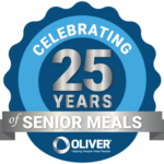 A medallion celebrating 25 years of Oliver partnering with senior meals providers